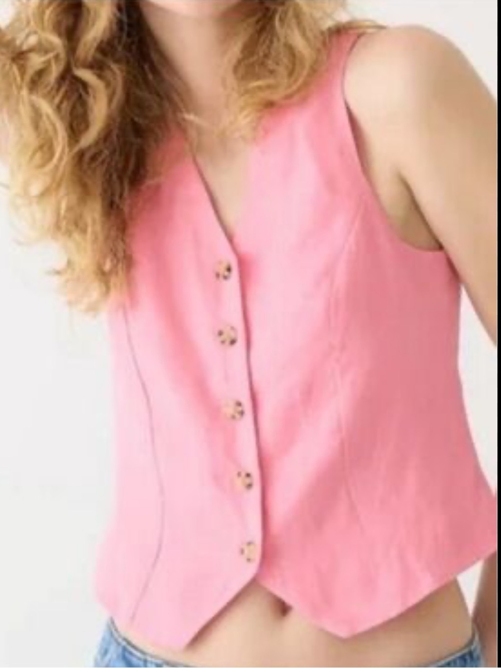 J. Crew Pink Linen Button-Front Sleeveless Vest small NWT